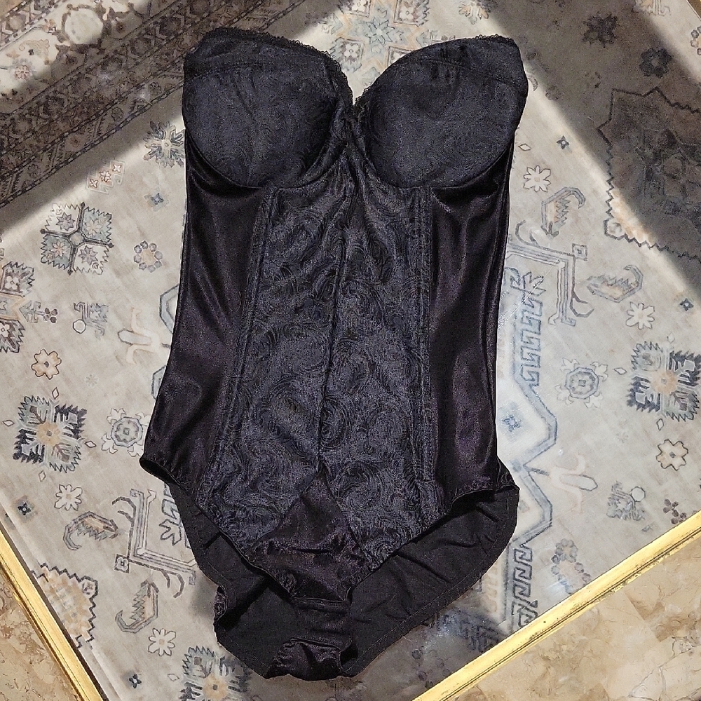 Vintage Playtex Style 1965 Boned Black Bustier Bra All in One Bodysuit Size 38B